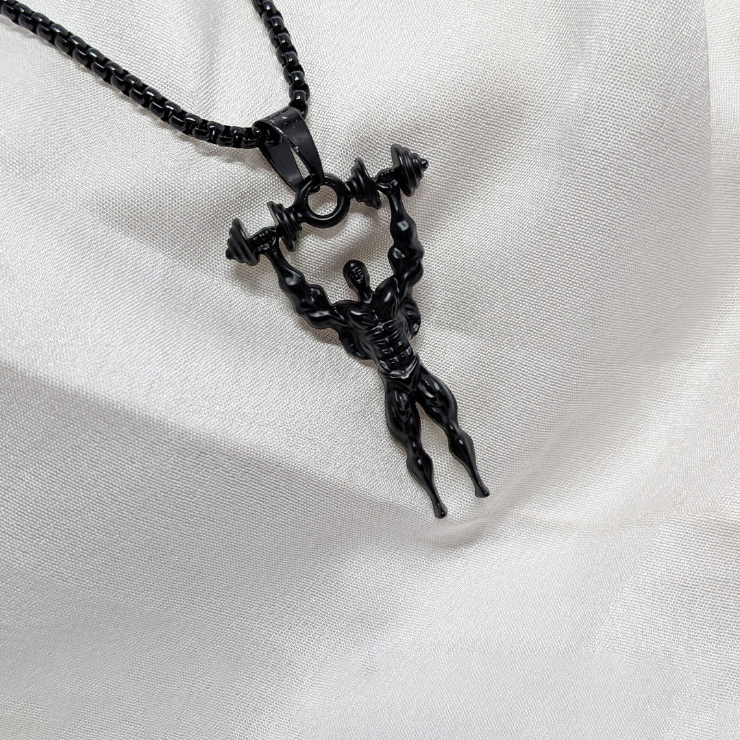 Gym Dumbbell Bodybuilder Charm Chain Pendant for Men & Boys
