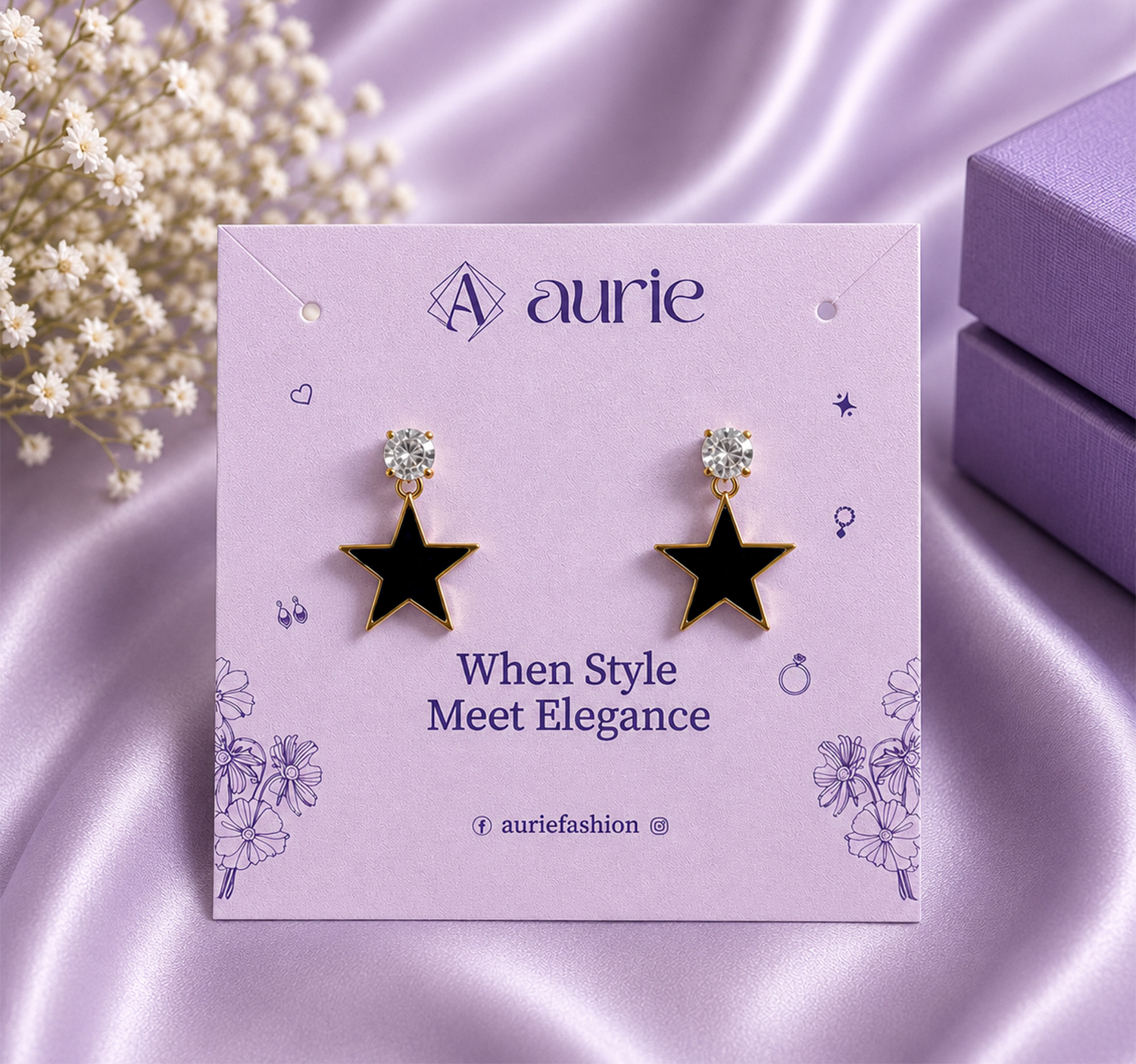 Black Star Drop Korean Earrings for Women