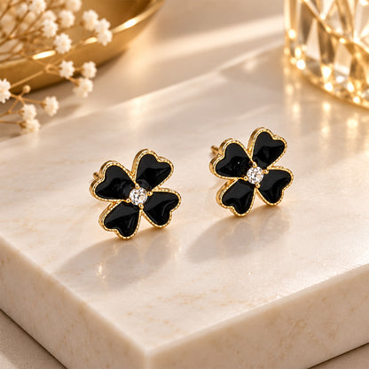 Black Four Leaf Pendant With 4 Earring Set
