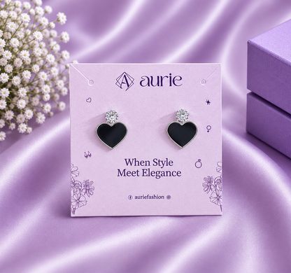 Black Heart Stud Korean Earrings for Women & Girls