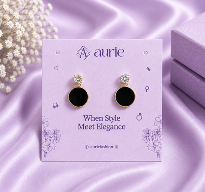 Black Round Drop Korean Earrings for Women