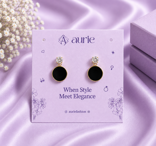 Black Round Drop Korean Earrings for Women