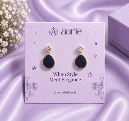 Black Teadrop Drop Korean Earrings for Women