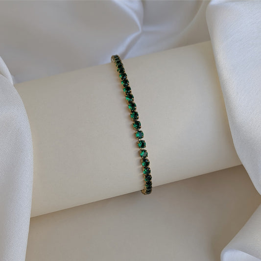 Elegant Gold Plated Green Stone Tennis Bracelet For Girls & Women