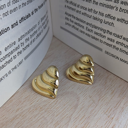 Textured Swirl Heart Gold Finish Stud Earrings For Girls & Women (Anti-Tarnish)