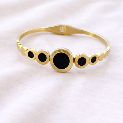 18K Gold Plated Black Enamel Circle Charm Bracelet for Women & Girls