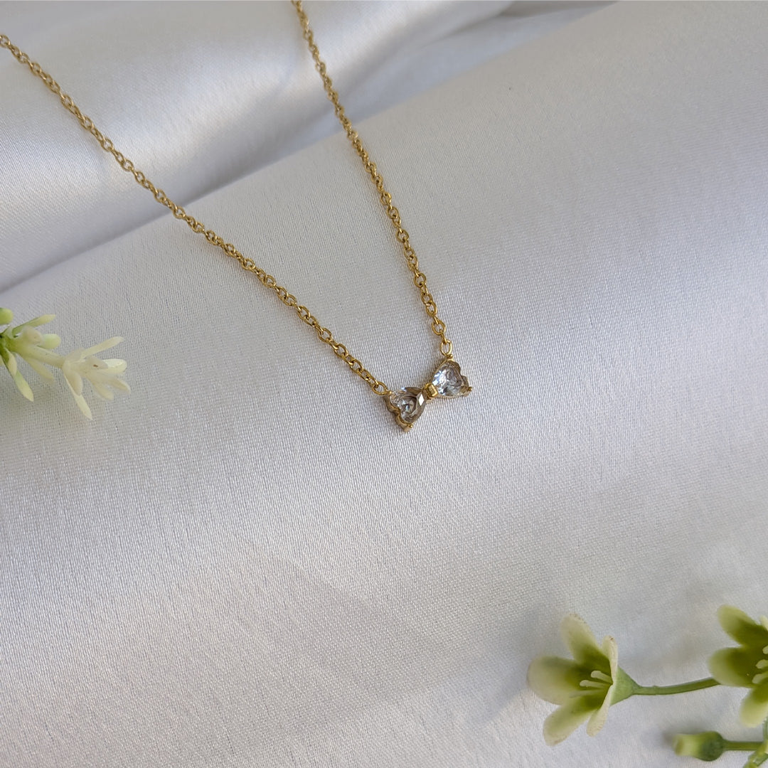 Gold Plated Bow With AD Stone Pendant For Girls & Women