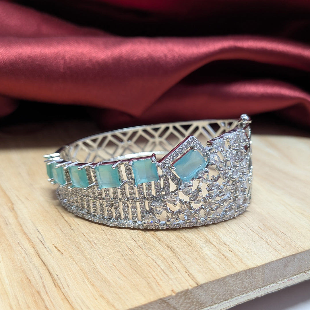 Silver Finish AD Studded Square Stone Designer Bracelet for Girls & Women