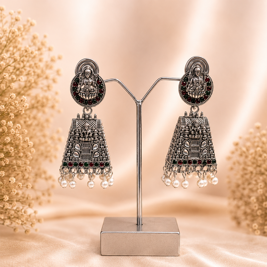 Oxidized Temple Gopuram Jhumka Earrings for Girl's & Women's