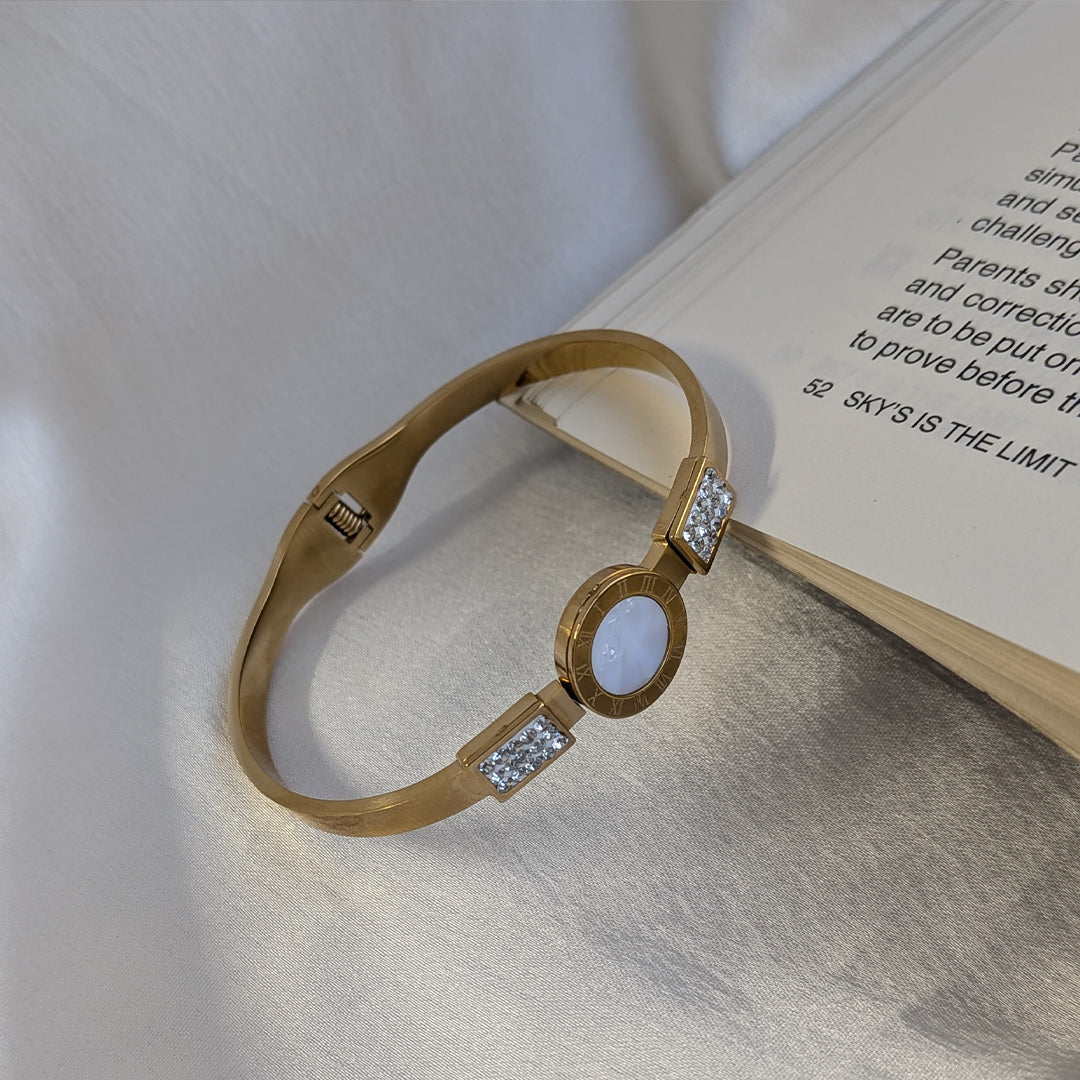 Gold Finish Bracelet with Mother of Pearl & AD Stones For Girls & Women