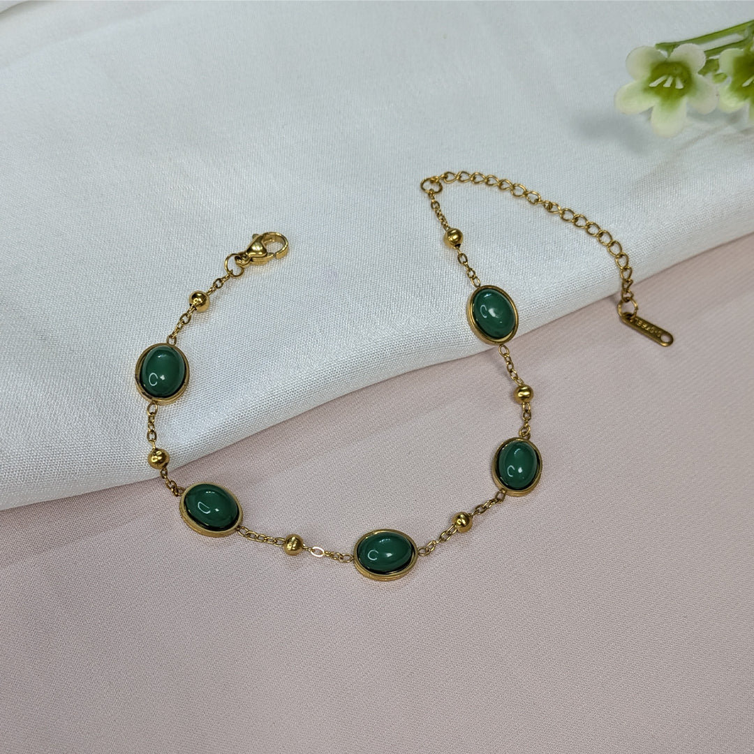 Gold Finish Vibrant Gemstone Link Bracelet For Girls & Women (Anti-Tarnish)