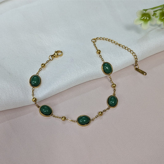 Gold Finish Vibrant Gemstone Link Bracelet For Girls & Women (Anti-Tarnish)