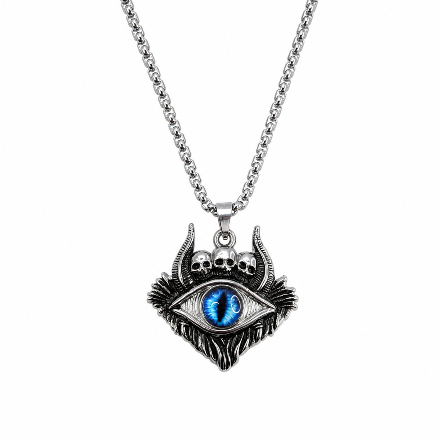 Gothic Flames Blue Evil Eye Pendant for Men's & Boys