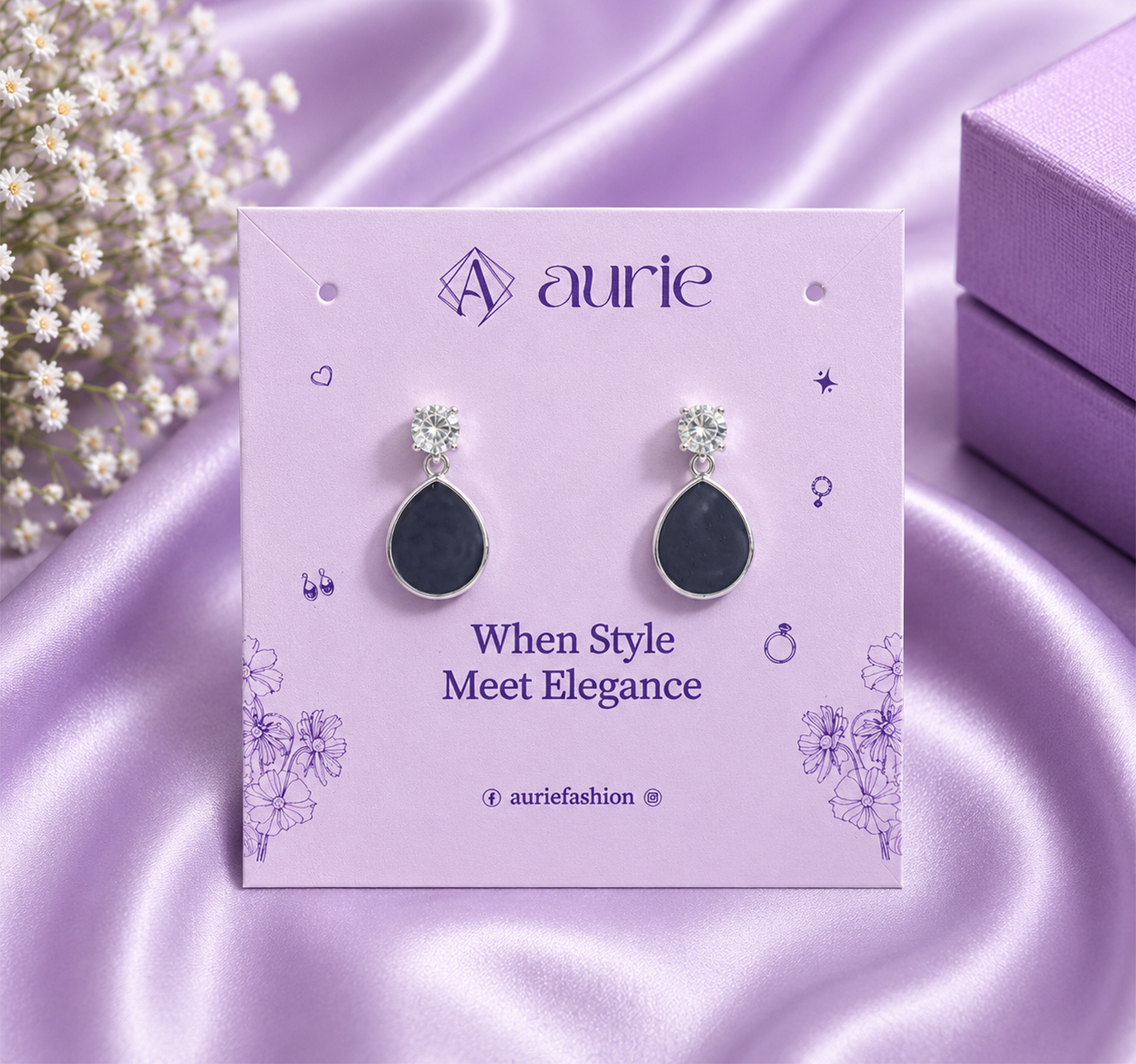 Black Teadrop Drop Korean Earrings for Women