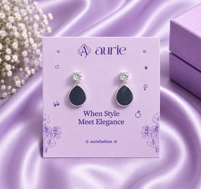Black Teadrop Drop Korean Earrings for Women
