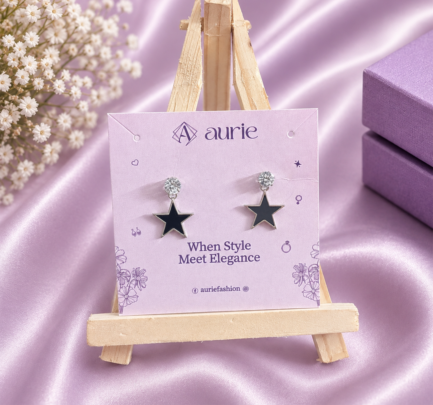 Black Star Drop Korean Earrings for Women
