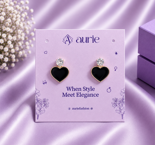 Black Heart Stud Korean Earrings for Women & Girls