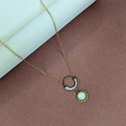 Gold Finish Circle With Mother of Pearl Charm Pendant For Girls & Women