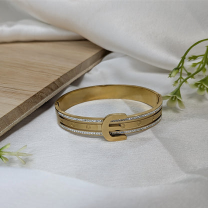 Gold Finish Buckle Design Bracelet For Girls & Women
