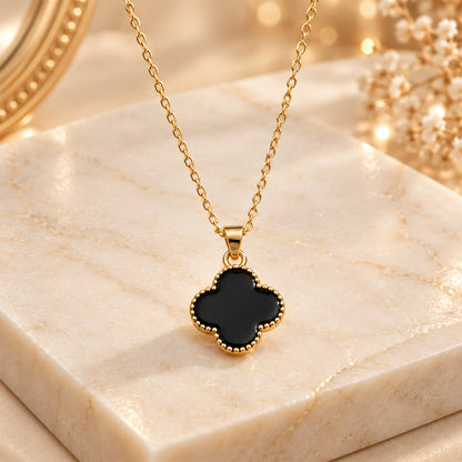 Black Four Leaf Pendant With 4 Earring Set