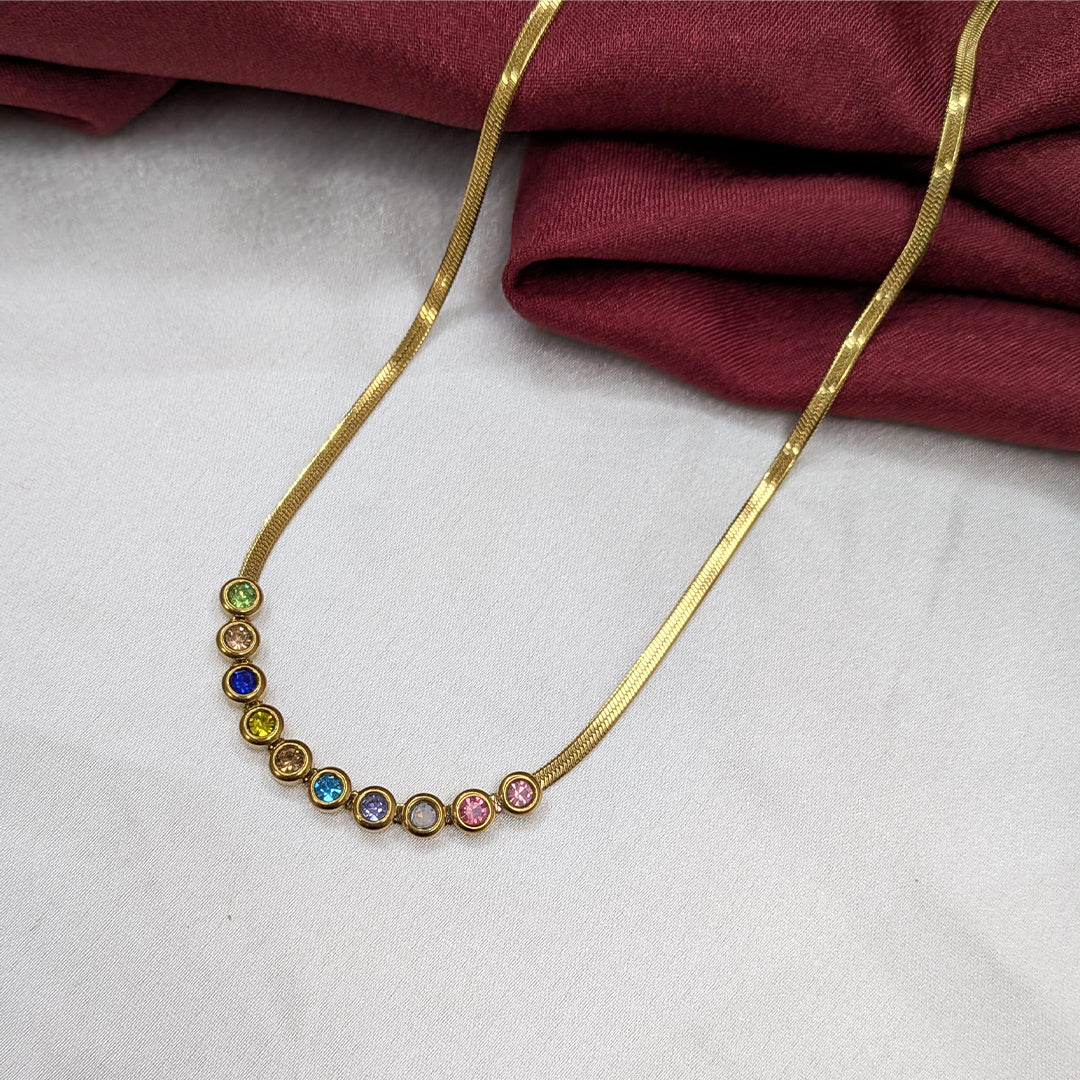 Gold Finish Multicolor Bezel Setting Stone Statement Pendant for Girls & Women