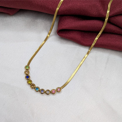 Gold Finish Multicolor Bezel Setting Stone Statement Pendant for Girls & Women