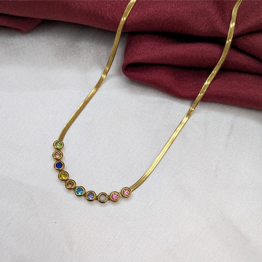 Gold Finish Multicolor Bezel Setting Stone Statement Pendant for Girls & Women