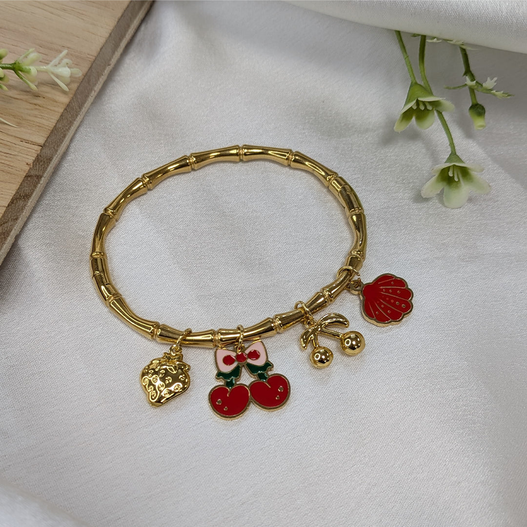 Gold Finish Fruit & Shell Charm Bracelet For Girls & Women (Anti Tarnish)