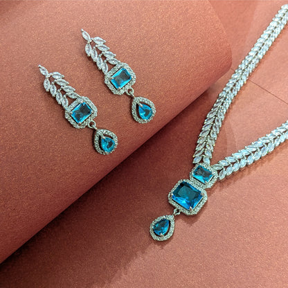 AD Luxe Square & Teardrop Gemstone Necklace With Matching Earrings For Women