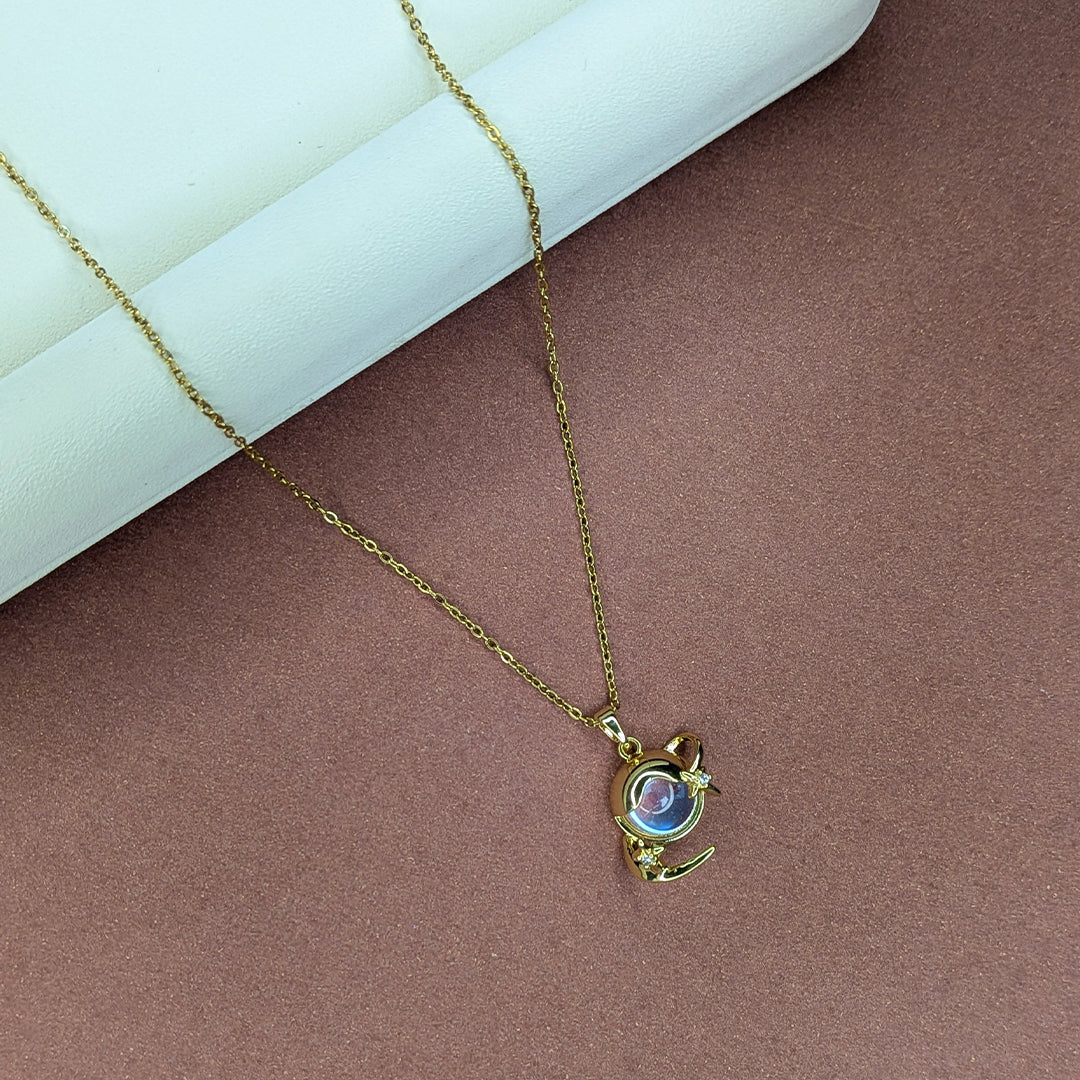 Gold Finish Crescent Moon Pendant For Girls & Women