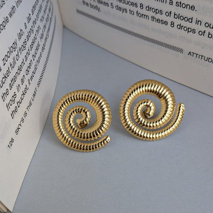 Golden Swirl Textured Stud Earrings For Girls & Women (Anti Tarnish)