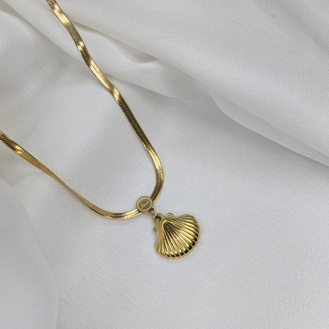 Gold Plated Textured Seashell Pendant for Women