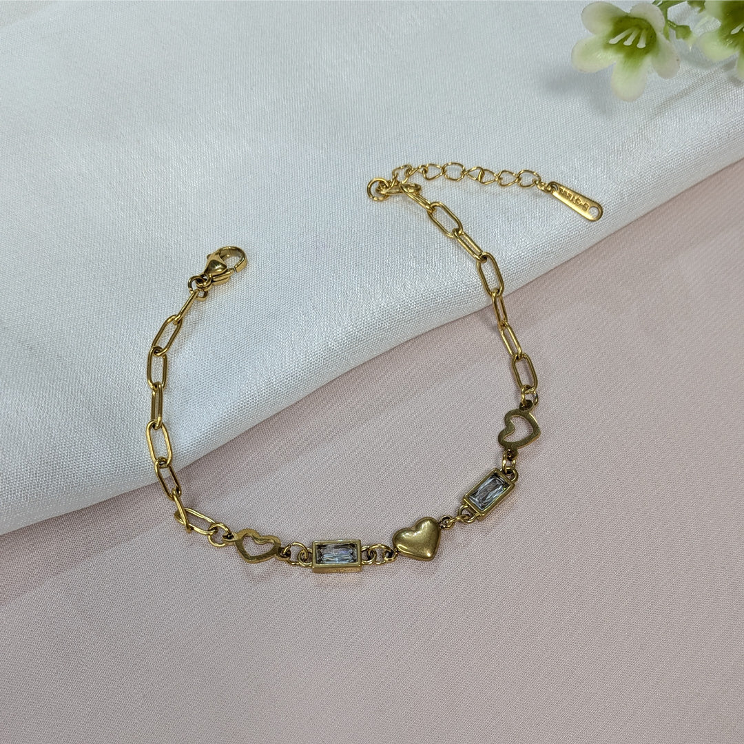 Gold Finish Baguette Link Bracelet For Girls & Women (Anti-Tarnish)