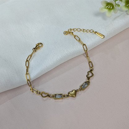 Gold Finish Baguette Link Bracelet For Girls & Women (Anti-Tarnish)