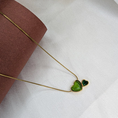 Gold Tone Twin Heart Pendant with Glossy Beige Stone & Stud For Girls & Women