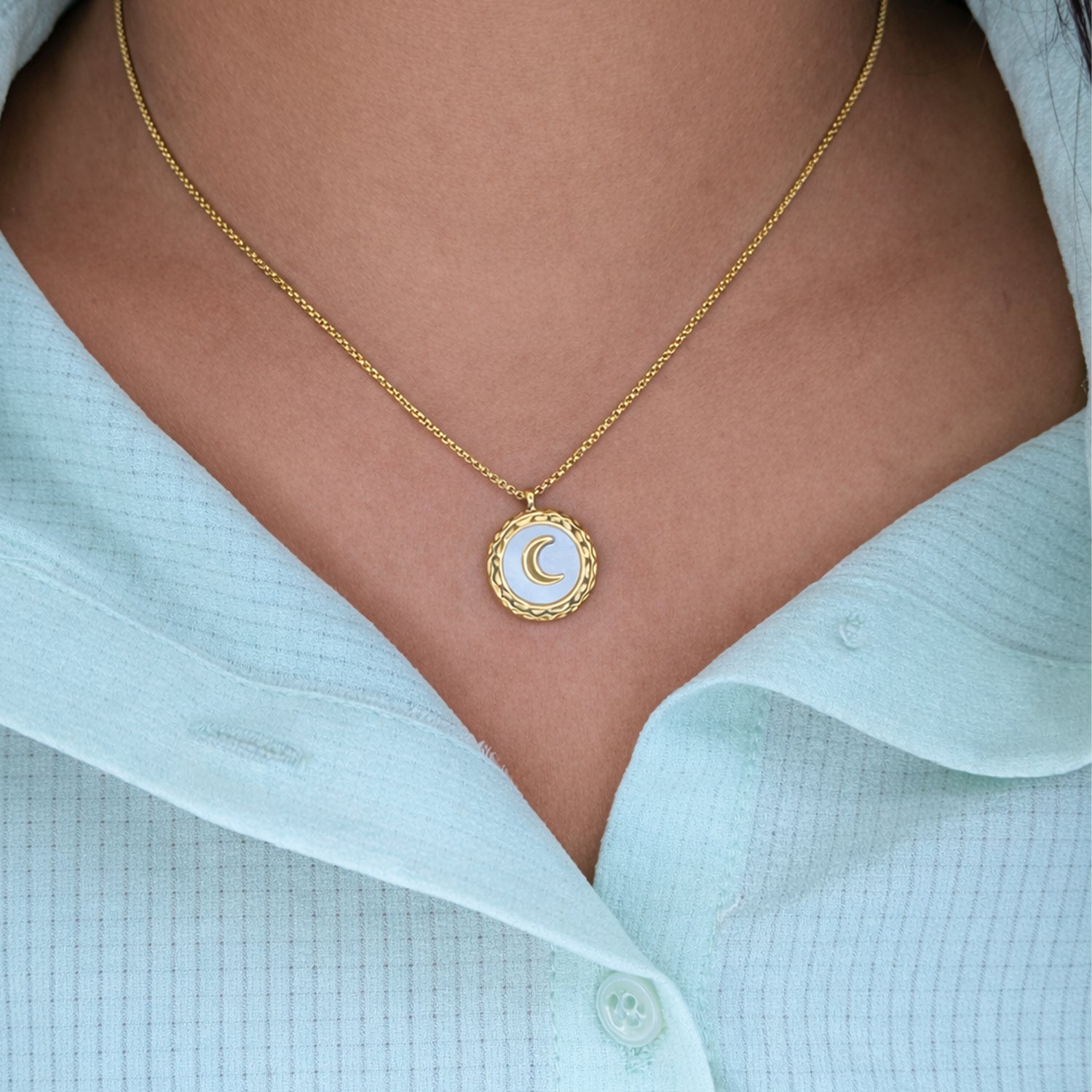 Gold Plated Round Medallion Moon Charm for Women & Girls