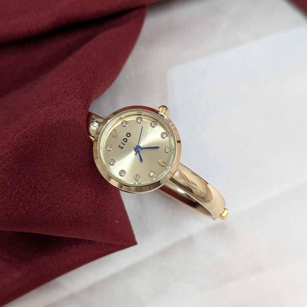 Classic Circular Analog AD Studded Plain Band Bracelet Watch For Girls & Women