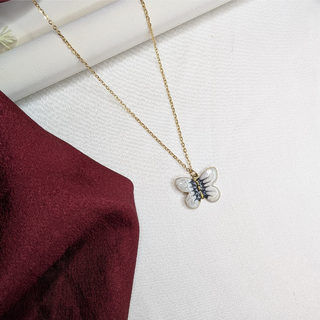 18K Gold Plated White Butterfly Pendant for Girls & Women (Anti Tarnish)