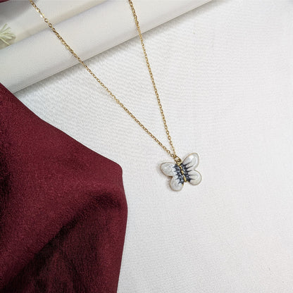 18K Gold Plated White Butterfly Pendant for Girls & Women (Anti Tarnish)