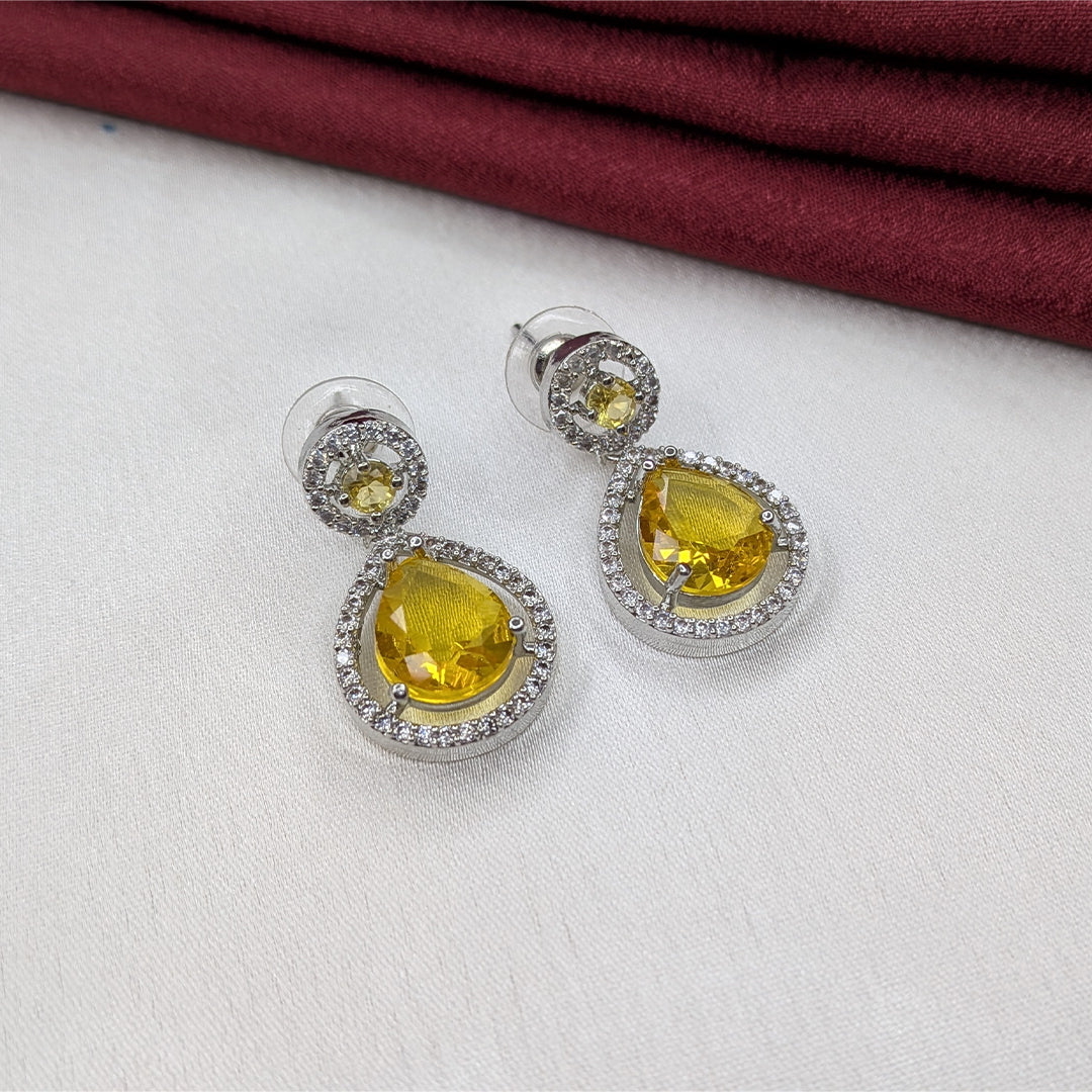 Silver Finish Teardrop AD Stone Drop Earrings for Girls & Women