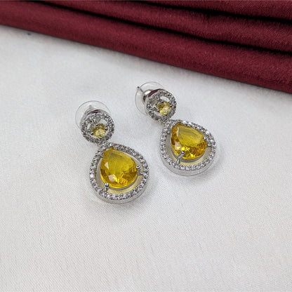 Silver Finish Teardrop AD Stone Drop Earrings for Girls & Women