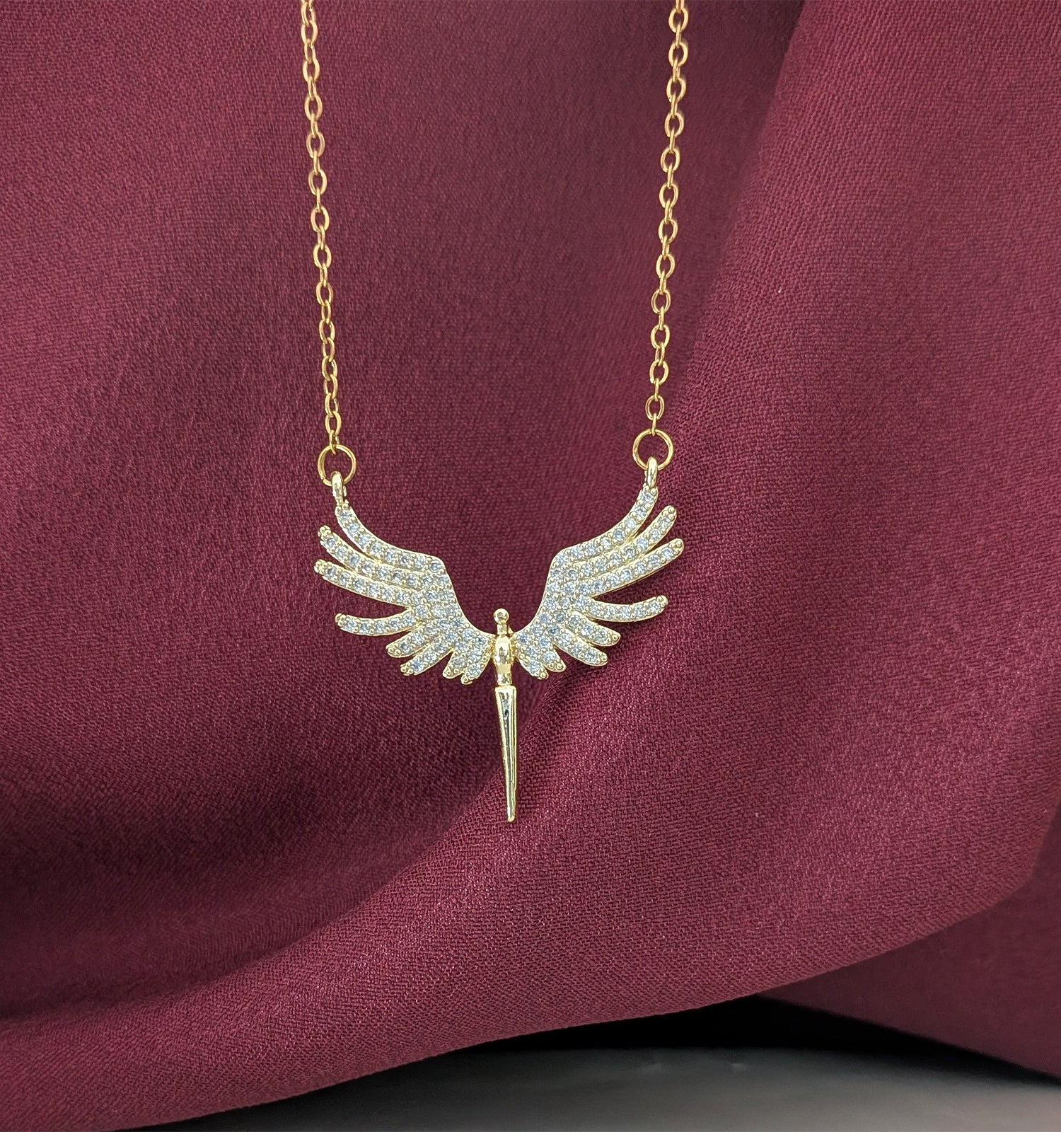 Gold Plated Angel Wing Pendant Necklace for Women & Girls