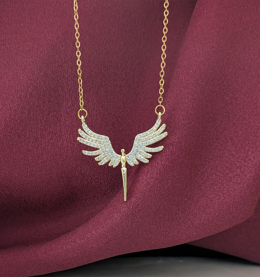 Gold Plated Angel Wing Pendant Necklace for Women & Girls