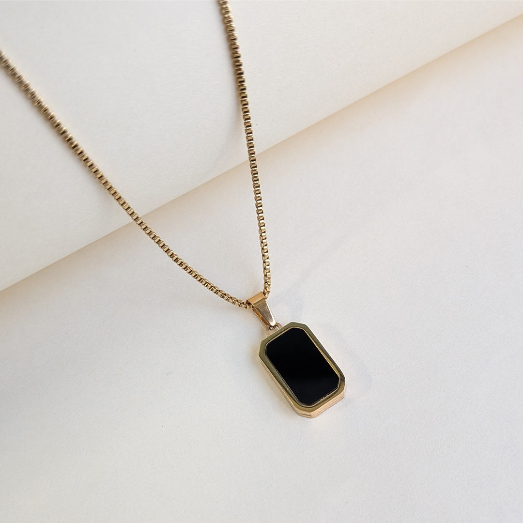 Reversible Gold Plated Dual Sided Black & White Enamel Pendant Necklace For Girls & Women
