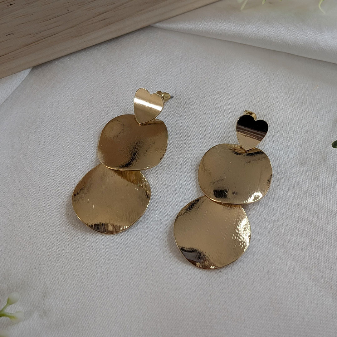 Gold Finish Chic Heart Pattern Drop Earrings For Girls & Women