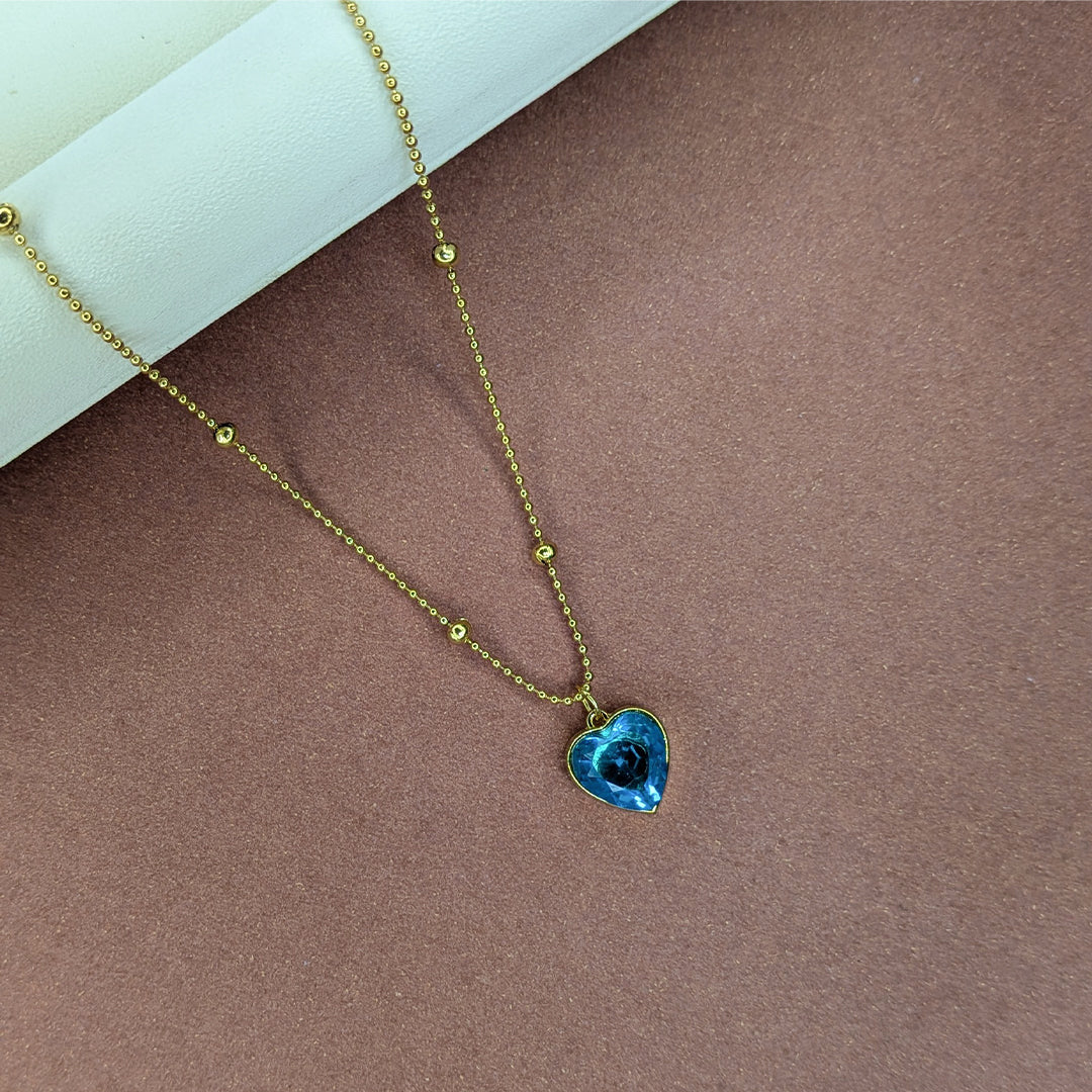Dainty Minimalist Gold Finish Blue Stone Heart Pendant For Girls & Women