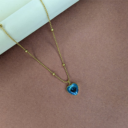 Dainty Minimalist Gold Finish Blue Stone Heart Pendant For Girls & Women