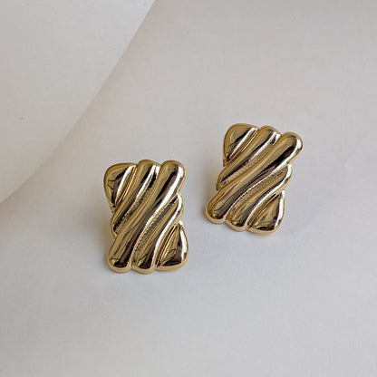 Glossy Wave Pattern Golden Stud Earrings For Girls & Women (Anti Tarnish)