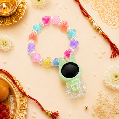 Cute Astronaut Charm Flower Beaded Bracelet Rakhi