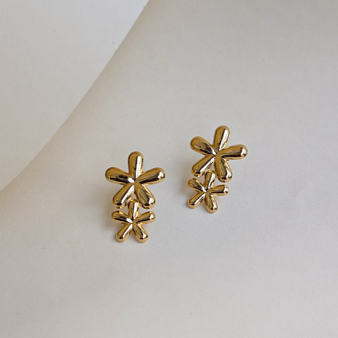 Bloom Petal Drop Gold Stud Earrings For Girls & Women (Anti-Tarnish)